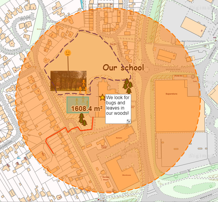 200m point buffer around the school